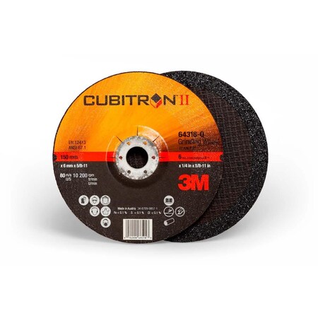 3M Cubitron Ii Depressed Center Grinding Wheel, 64318, Quick Change, Type 27, 6 In X 1/4 In X 5/8"-11 7100103318